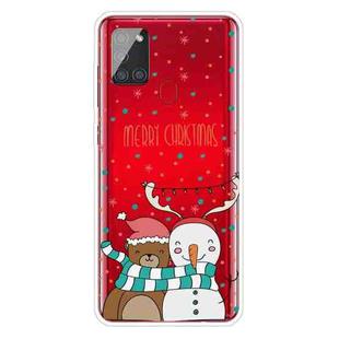 For Samsung Galaxy A21s Christmas Series Clear TPU Protective Case(Take Picture Bear Snowman)