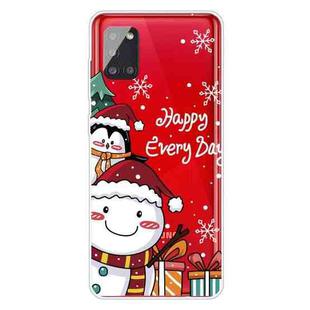For Samsung Galaxy A31 Christmas Series Clear TPU Protective Case(Cute Penguin Snowman)