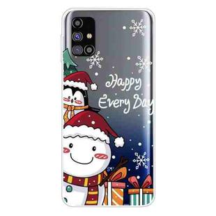 For Samsung Galaxy M51 Christmas Series Clear TPU Protective Case(Cute Penguin Snowman)
