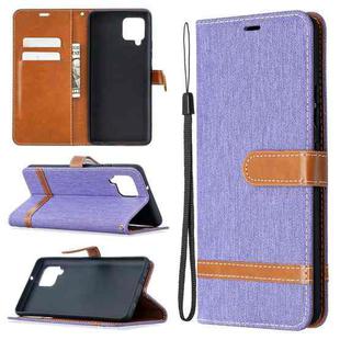 For Samsung Galaxy A42 5G Color Matching Denim Texture Horizontal Flip Leather Case with Holder & Card Slots & Wallet & Lanyard(Purple)