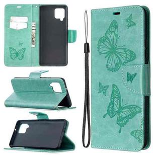 For Samsung Galaxy A42 5G Embossing Two Butterflies Pattern Horizontal Flip PU Leather Case with Holder & Card Slot & Wallet & Lanyard(Green)