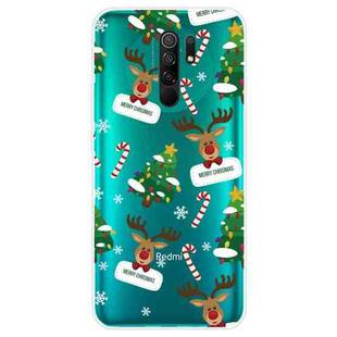 For Xiaomi Redmi 9 Christmas Series Transparent TPU Protective Case(Cane Deer)