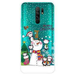 For Xiaomi Redmi 9 Christmas Series Transparent TPU Protective Case(Penguin Family)