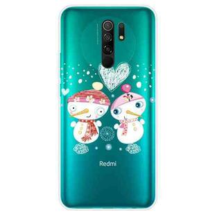 For Xiaomi Redmi 9 Christmas Series Transparent TPU Protective Case(Couple Snowman)