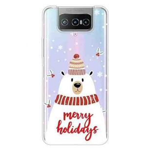 For ASUS Zenfone 7 Pro ZS671KS Christmas Series Transparent TPU Protective Case(Scarf White Bear)
