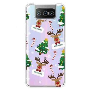 For ASUS Zenfone 7 Pro ZS671KS Christmas Series Transparent TPU Protective Case(Cane Deer)
