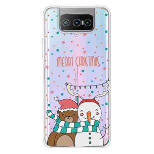 For ASUS Zenfone 7 Pro ZS671KS Christmas Series Transparent TPU Protective Case(Take Picture Bear Snowman)