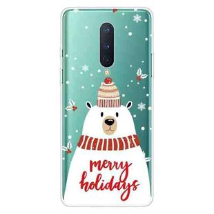 For OnePlus 8 Christmas Series Transparent TPU Protective Case(Scarf White Bear)