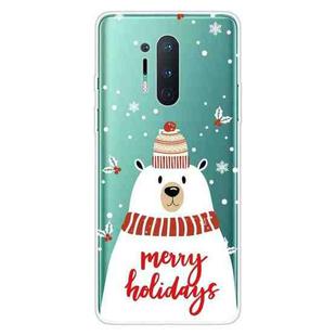 For OnePlus 8 Pro Christmas Series Transparent TPU Protective Case(Scarf White Bear)