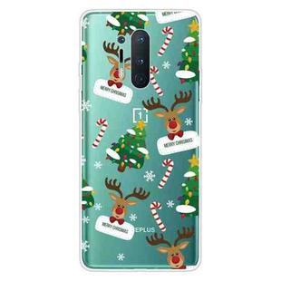 For OnePlus 8 Pro Christmas Series Transparent TPU Protective Case(Cane Deer)