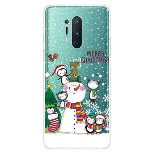 For OnePlus 8 Pro Christmas Series Transparent TPU Protective Case(Penguin Family)