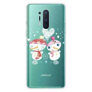 For OnePlus 8 Pro Christmas Series Transparent TPU Protective Case(Couple Snowman)