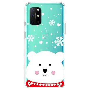 For OnePlus 8T Christmas Series Transparent TPU Protective Case(Chubby White Bear)