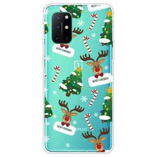For OnePlus 8T Christmas Series Transparent TPU Protective Case(Cane Deer)