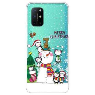 For OnePlus 8T Christmas Series Transparent TPU Protective Case(Penguin Family)
