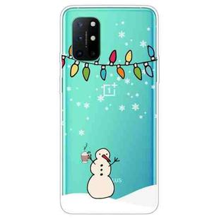 For OnePlus 8T Christmas Series Transparent TPU Protective Case(Milk Tea Snowman)