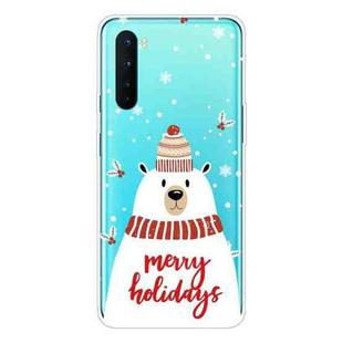 For OnePlus Nord Christmas Series Transparent TPU Protective Case(Scarf White Bear)