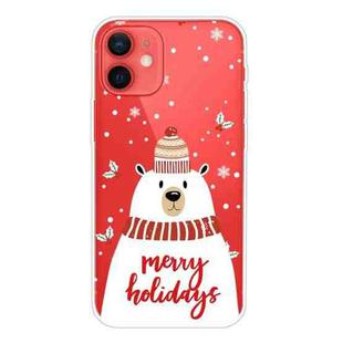 For iPhone 12 mini Christmas Series Clear TPU Protective Case (Scarf White Bear)