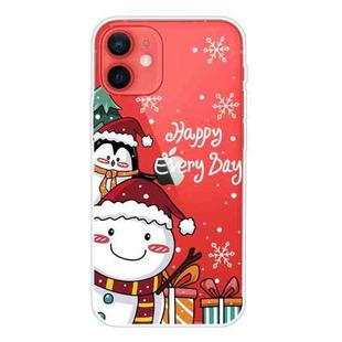 For iPhone 12 mini Christmas Series Clear TPU Protective Case (Cute Penguin Snowman)