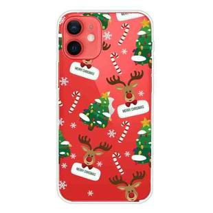For iPhone 12 mini Christmas Series Clear TPU Protective Case (Cane Deer)