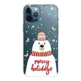 For iPhone 12 Pro Max Christmas Series Clear TPU Protective Case(Scarf White Bear)