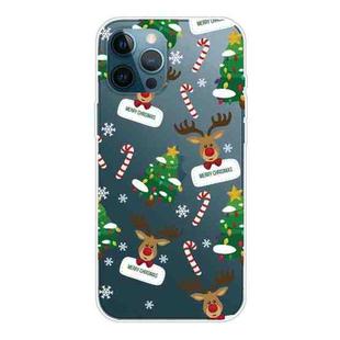 For iPhone 12 Pro Max Christmas Series Clear TPU Protective Case(Cane Deer)