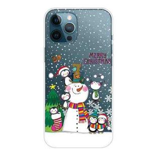 For iPhone 12 Pro Max Christmas Series Clear TPU Protective Case(Penguin Family)
