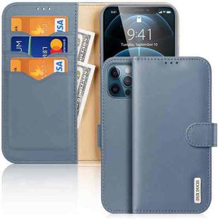 For iPhone 12 Pro DUX DUCIS Hivo Series Cowhide + PU + TPU Leather Horizontal Flip Case with Holder & Card Slots(Light Blue)