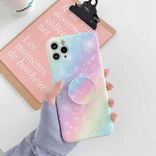 For iPhone 11 Shockproo Colorful Glitter Marble Protective Case with Folding Holder (Blue Purple)