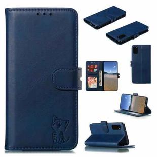 For Samsung Galaxy S20 FE Embossed Happy Cat Pattern Horizontal Flip Leather Case with Holder & Card Slots & Wallet(Blue)