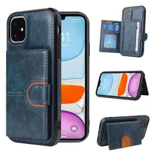 For iPhone 11 PU + TPU + PC  Shockproof Back Cover Case with Card Slot & Holder (Blue)