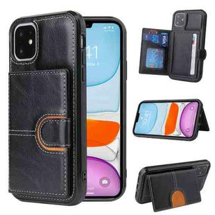 For iPhone 12 / 12 Pro PU + TPU + PC  Shockproof Back Cover Case with Card Slot & Holder(Black)