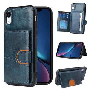 For iPhone XR PU + TPU + PC  Shockproof Back Cover Case with Card Slot & Holder(Blue)