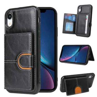 For iPhone XS Max PU + TPU + PC  Shockproof Back Cover Case with Card Slot & Holder(Black)