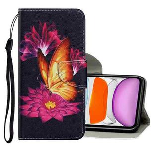 For iPhone 11 Coloured Drawing Pattern Horizontal Flip PU Leather Case with Holder & Card Slots & Wallet & Lanyard (Big Golden Butterfly)