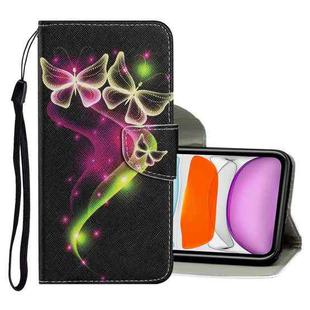 For iPhone 11 Coloured Drawing Pattern Horizontal Flip PU Leather Case with Holder & Card Slots & Wallet & Lanyard (Couple Butterfly)