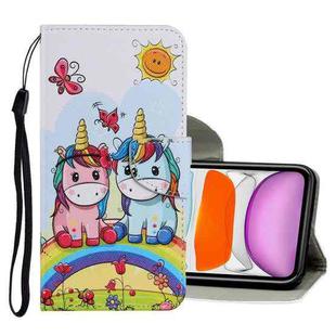 For iPhone 11 Coloured Drawing Pattern Horizontal Flip PU Leather Case with Holder & Card Slots & Wallet & Lanyard (Couple Unicorn)