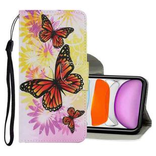 For iPhone 11 Coloured Drawing Pattern Horizontal Flip PU Leather Case with Holder & Card Slots & Wallet & Lanyard (Chrysanthemum Butterfly)