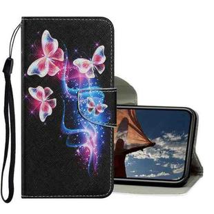 For iPhone X / XS Coloured Drawing Pattern Horizontal Flip PU Leather Case with Holder & Card Slots & Wallet & Lanyard(Three Fluorescent Butterflies)