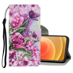 For iPhone 12 mini Coloured Drawing Pattern Horizontal Flip PU Leather Case with Holder & Card Slots & Wallet & Lanyard (Rose Butterfly)