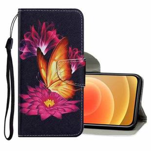 For iPhone 12 mini Coloured Drawing Pattern Horizontal Flip PU Leather Case with Holder & Card Slots & Wallet & Lanyard (Big Golden Butterfly)