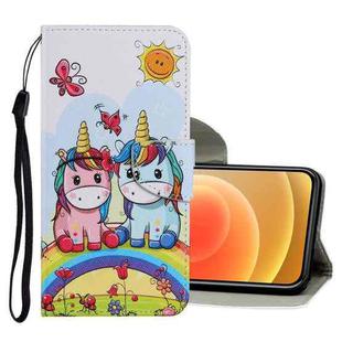 For iPhone 12 mini Coloured Drawing Pattern Horizontal Flip PU Leather Case with Holder & Card Slots & Wallet & Lanyard (Couple Unicorn)
