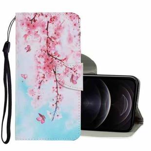 For iPhone 12 / 12 Pro Coloured Drawing Pattern Horizontal Flip PU Leather Case with Holder & Card Slots & Wallet & Lanyard(Cherry Blossoms)