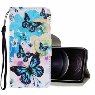 For iPhone 12 / 12 Pro Coloured Drawing Pattern Horizontal Flip PU Leather Case with Holder & Card Slots & Wallet & Lanyard(Purple Butterfly)