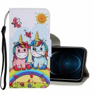 For iPhone 12 Pro Max Coloured Drawing Pattern Horizontal Flip PU Leather Case with Holder & Card Slots & Wallet & Lanyard(Couple Unicorn)