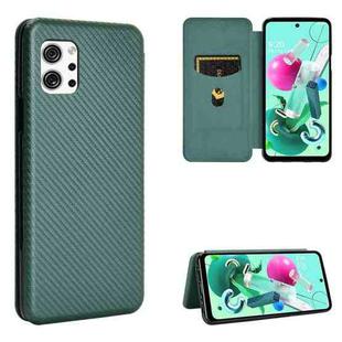 For LG Q92 5G Carbon Fiber Texture Horizontal Flip TPU + PC + PU Leather Case with Card Slot(Green)