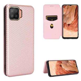 For OPPO F17 / A73 (2020) Carbon Fiber Texture Horizontal Flip TPU + PC + PU Leather Case with Card Slot(Pink)