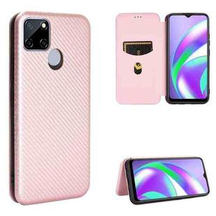 For OPPO Realme Narzo 20 / Realme C12 Carbon Fiber Texture Horizontal Flip TPU + PC + PU Leather Case with Card Slot(Pink)