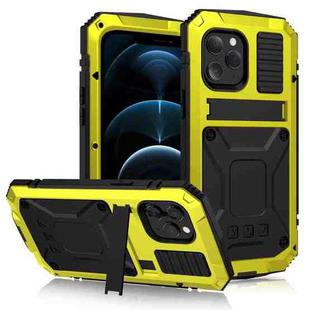 For iPhone 12 Pro Max R-JUST Shockproof Waterproof Dust-proof Metal + Silicone Protective Case with Holder(Yellow)