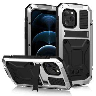 For iPhone 12 Pro Max R-JUST Shockproof Waterproof Dust-proof Metal + Silicone Protective Case with Holder(Silver)